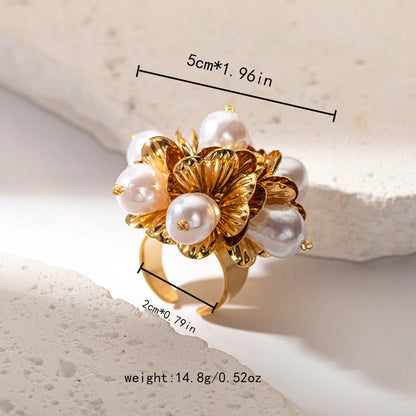 Wholesale Jewelry Casual Glam Flower 304 Stainless Steel 14K Gold Plated Pearl Rings