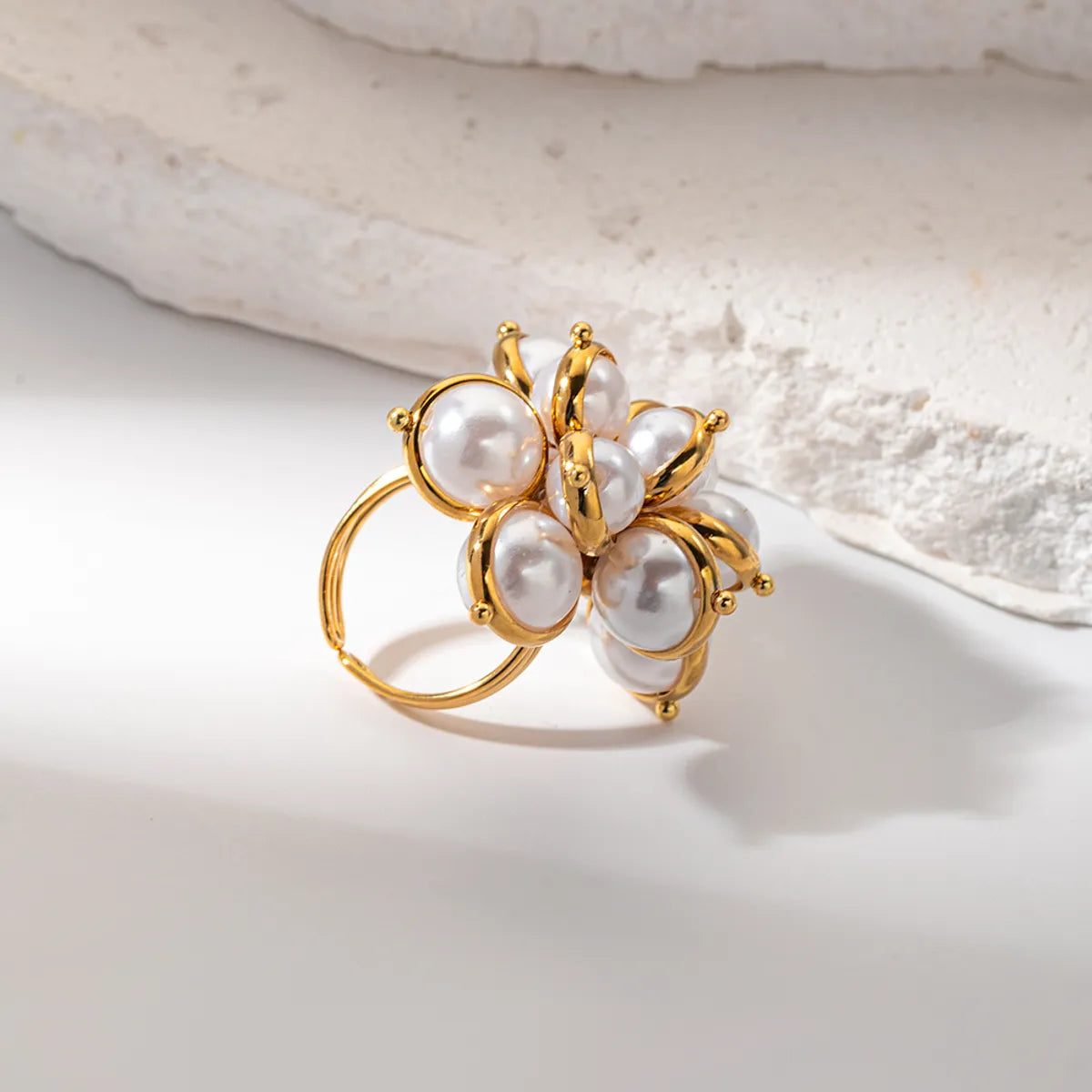 Wholesale Jewelry Casual Glam Flower 304 Stainless Steel 14K Gold Plated Pearl Rings