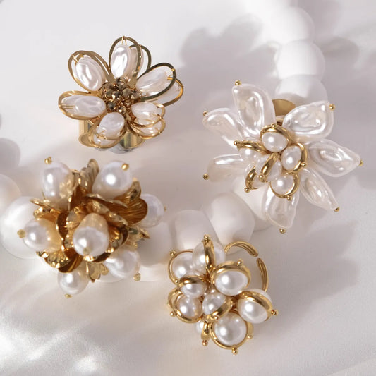 Wholesale Jewelry Casual Glam Flower 304 Stainless Steel 14K Gold Plated Pearl Rings