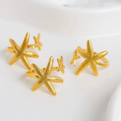 Wholesale Jewelry Casual Hawaiian IG Style Starfish 304 Stainless Steel 14K Gold Plated Plating Open Rings