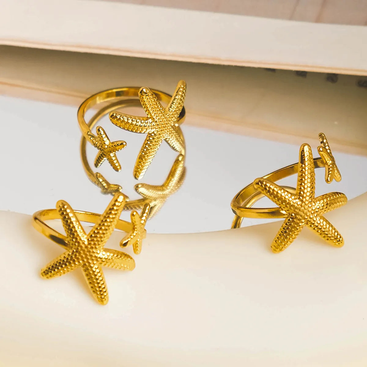 Wholesale Jewelry Casual Hawaiian IG Style Starfish 304 Stainless Steel 14K Gold Plated Plating Open Rings