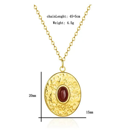 Wholesale Jewelry Casual Hawaiian Vacation Oval 304 Stainless Steel Tiger Eye Gold Plated Pendant Necklace