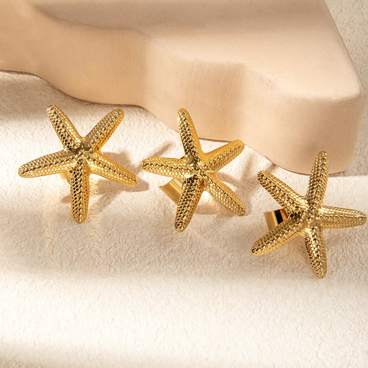 Wholesale Jewelry Casual Hawaiian Vacation Starfish 304 Stainless Steel 14K Gold Plated Plating Rings Earrings