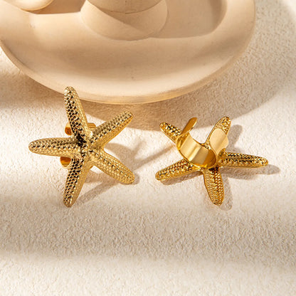 Wholesale Jewelry Casual Hawaiian Vacation Starfish 304 Stainless Steel 14K Gold Plated Plating Rings Earrings