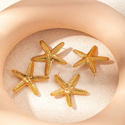 Wholesale Jewelry Casual Hawaiian Vacation Starfish 304 Stainless Steel 14K Gold Plated Plating Rings Earrings