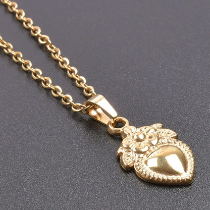 Wholesale Jewelry Casual Heart Shape Flower 304 Stainless Steel 18K Gold Plated Pendant Necklace Necklace Pendant