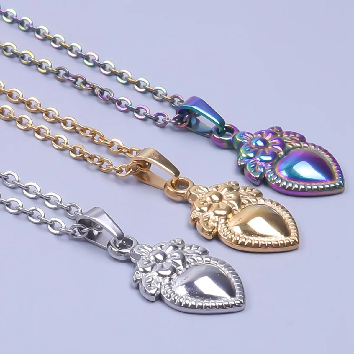 Wholesale Jewelry Casual Heart Shape Flower 304 Stainless Steel 18K Gold Plated Pendant Necklace Necklace Pendant