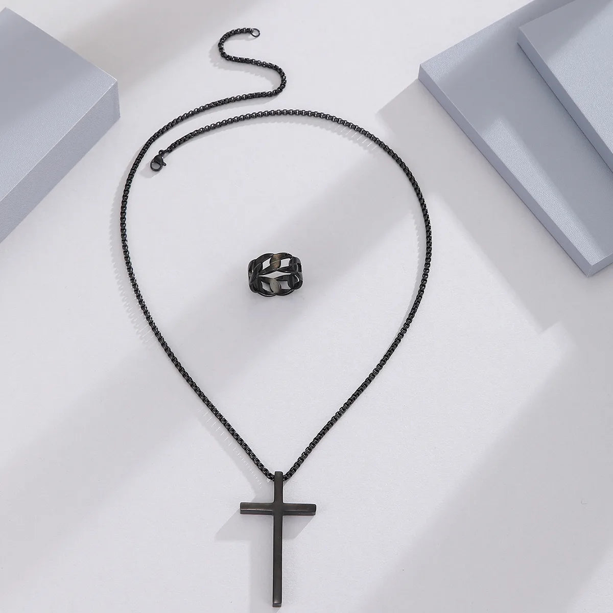 Wholesale Jewelry Casual Hip-Hop Cross 304 Stainless Steel Rings Necklace