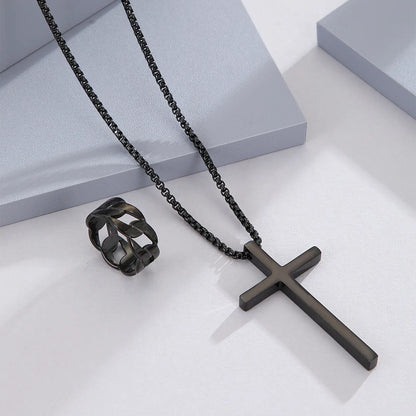 Wholesale Jewelry Casual Hip-Hop Cross 304 Stainless Steel Rings Necklace