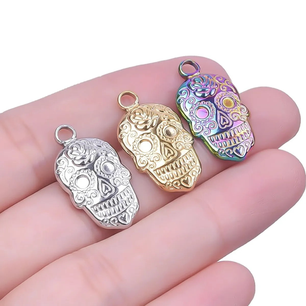 Wholesale Jewelry Casual Hip-Hop Funny Skull 304 Stainless Steel 18K Gold Plated Plating Pendant Necklace