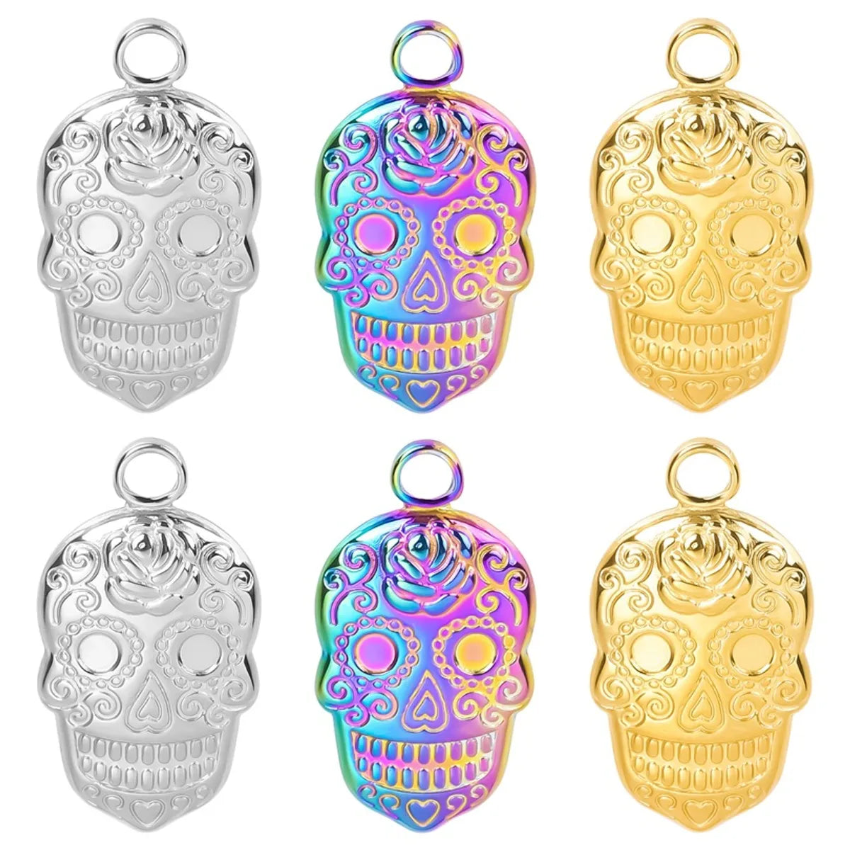 Wholesale Jewelry Casual Hip-Hop Funny Skull 304 Stainless Steel 18K Gold Plated Plating Pendant Necklace