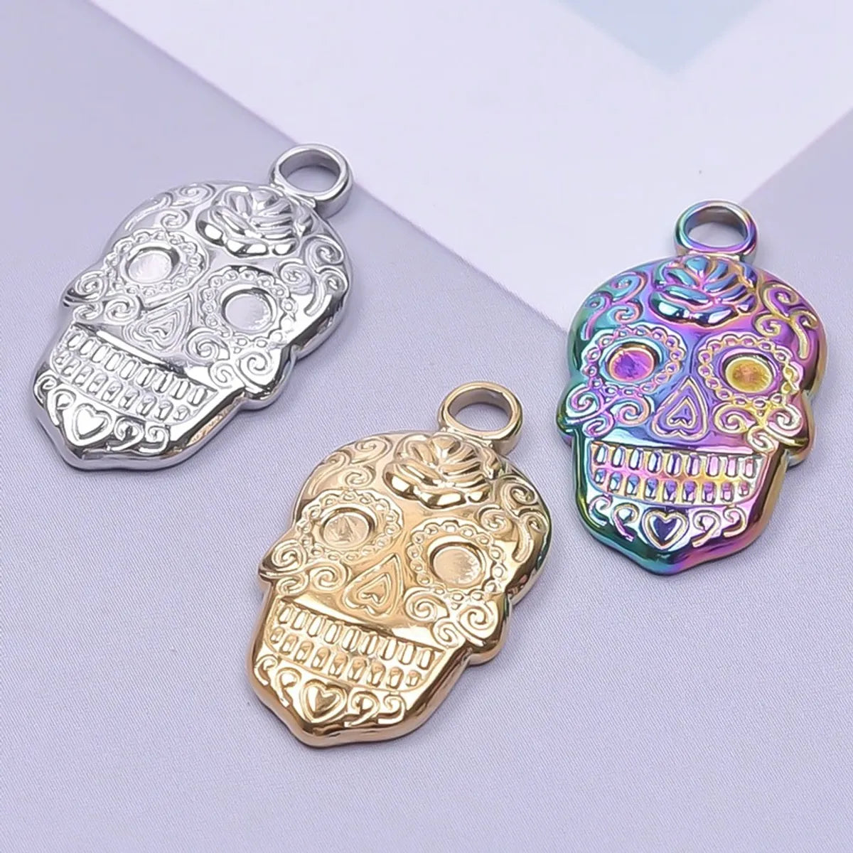 Wholesale Jewelry Casual Hip-Hop Funny Skull 304 Stainless Steel 18K Gold Plated Plating Pendant Necklace