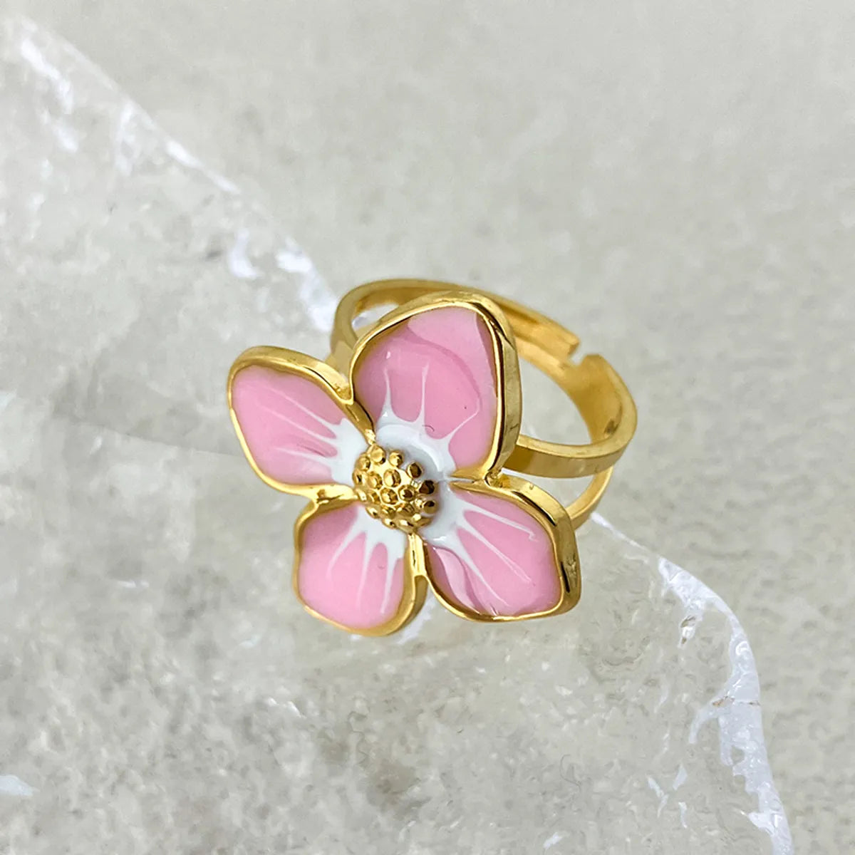 Wholesale Jewelry Casual Hip-Hop Streetwear Irregular Flower 304 Stainless Steel 14K Gold Plated Enamel Plating Hollow Out Rings Bracelets