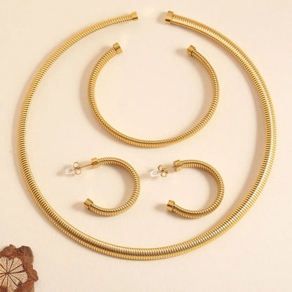 Wholesale Jewelry Casual Hip-Hop Vintage Style Solid Color 304 Stainless Steel 18K Gold Plated Jewelry Set