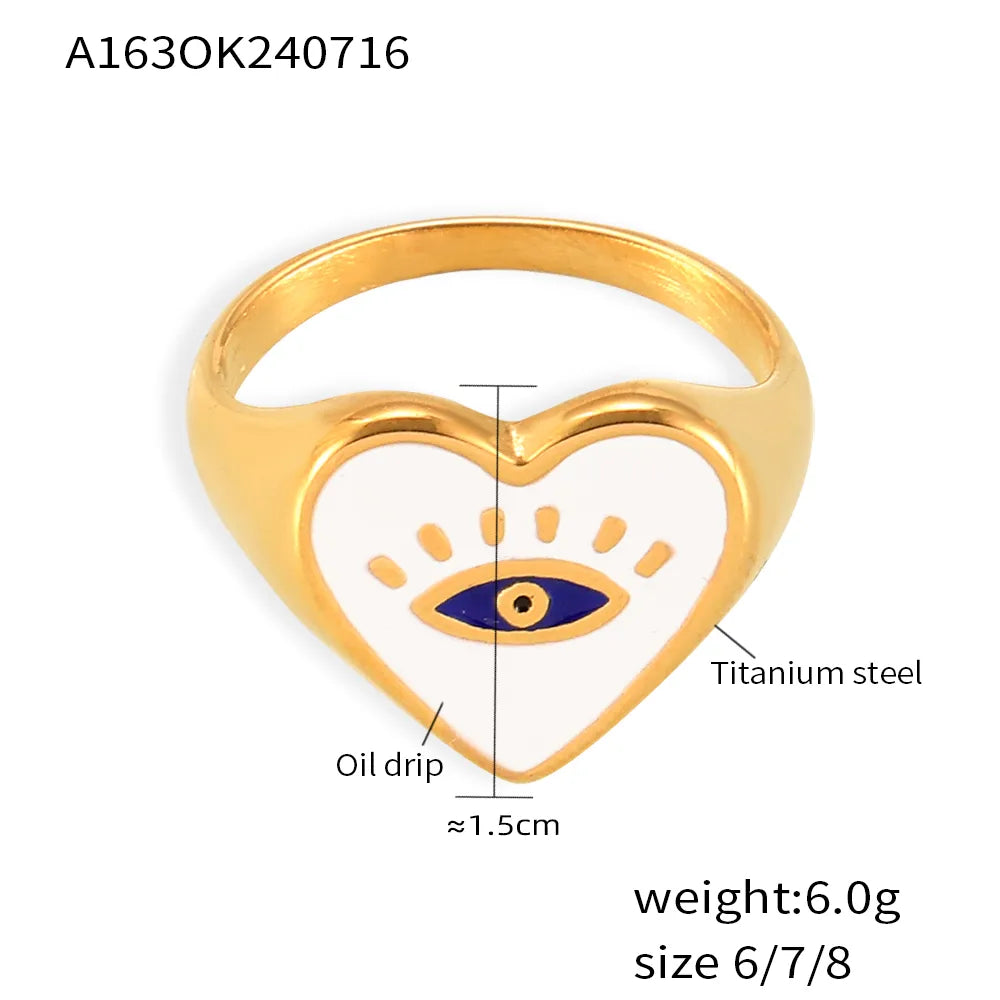 Wholesale Jewelry Casual Luxurious Modern Style Devil'S Eye Titanium Steel 18K Gold Plated Enamel Plating Rings