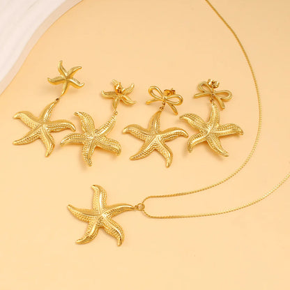 Wholesale Jewelry Casual Marine Style Beach Starfish Bow Knot 304 Stainless Steel 316 Stainless Steel  18K Gold Plated Earrings Necklace