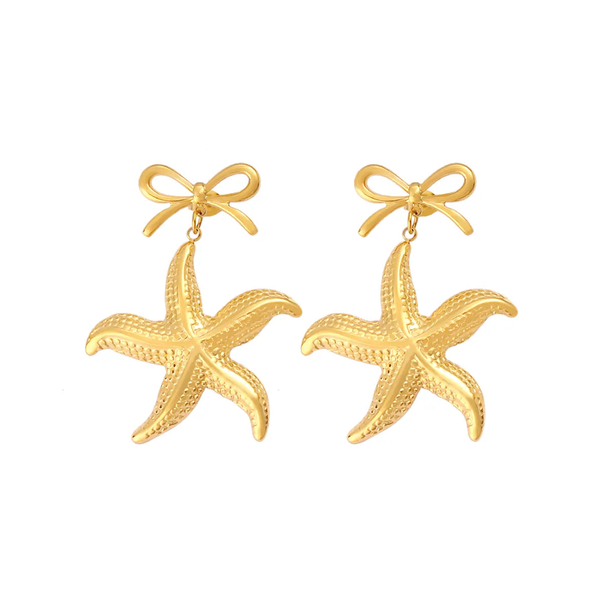 Wholesale Jewelry Casual Marine Style Beach Starfish Bow Knot 304 Stainless Steel 316 Stainless Steel  18K Gold Plated Earrings Necklace