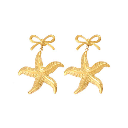 Wholesale Jewelry Casual Marine Style Beach Starfish Bow Knot 304 Stainless Steel 316 Stainless Steel  18K Gold Plated Earrings Necklace