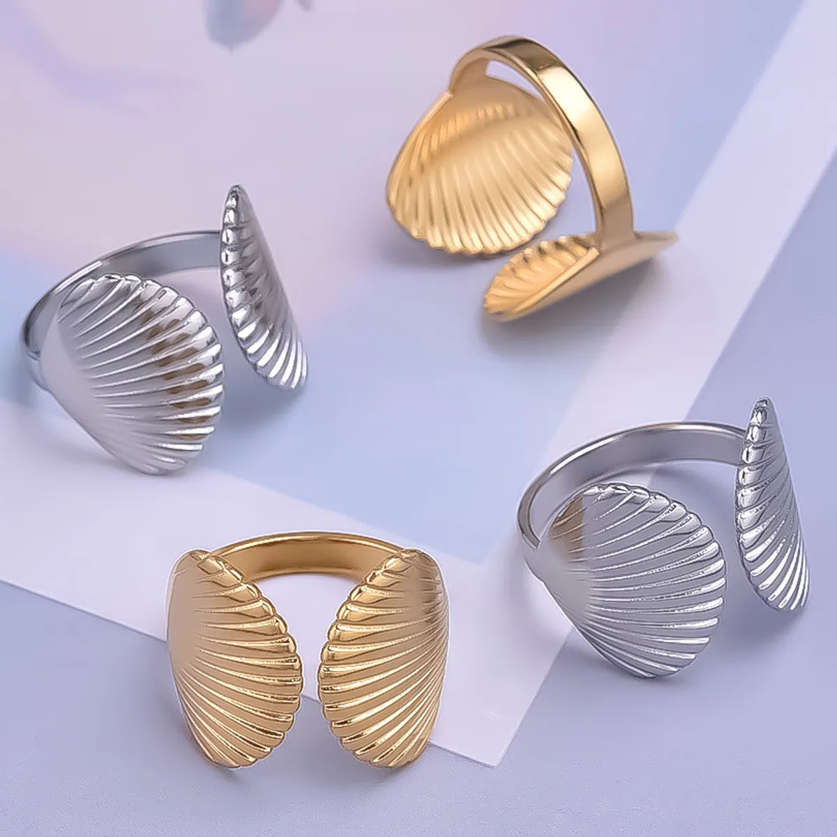 Wholesale Jewelry Casual Marine Style Scallop 304 Stainless Steel 18K Gold Plated Polishing Open Rings