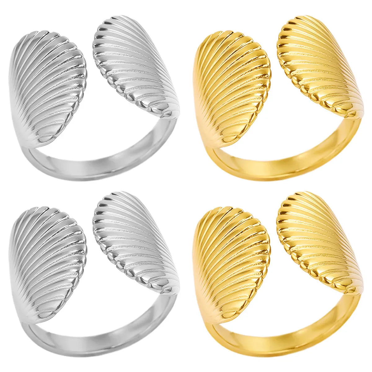 Wholesale Jewelry Casual Marine Style Scallop 304 Stainless Steel 18K Gold Plated Polishing Open Rings