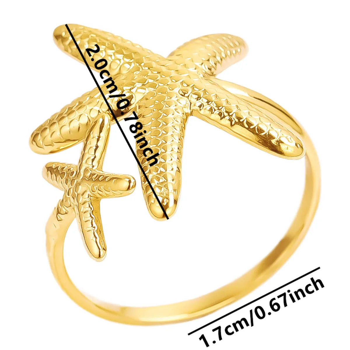 Wholesale Jewelry Casual Marine Style Starfish 304 Stainless Steel 18K Gold Plated Polishing Open Rings