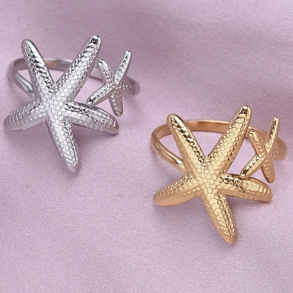 Wholesale Jewelry Casual Marine Style Starfish 304 Stainless Steel 18K Gold Plated Polishing Open Rings