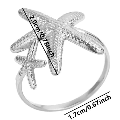 Wholesale Jewelry Casual Marine Style Starfish 304 Stainless Steel 18K Gold Plated Polishing Open Rings