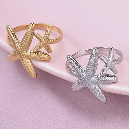 Wholesale Jewelry Casual Marine Style Starfish 304 Stainless Steel 18K Gold Plated Polishing Open Rings