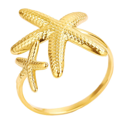 Wholesale Jewelry Casual Marine Style Starfish 304 Stainless Steel 18K Gold Plated Polishing Open Rings