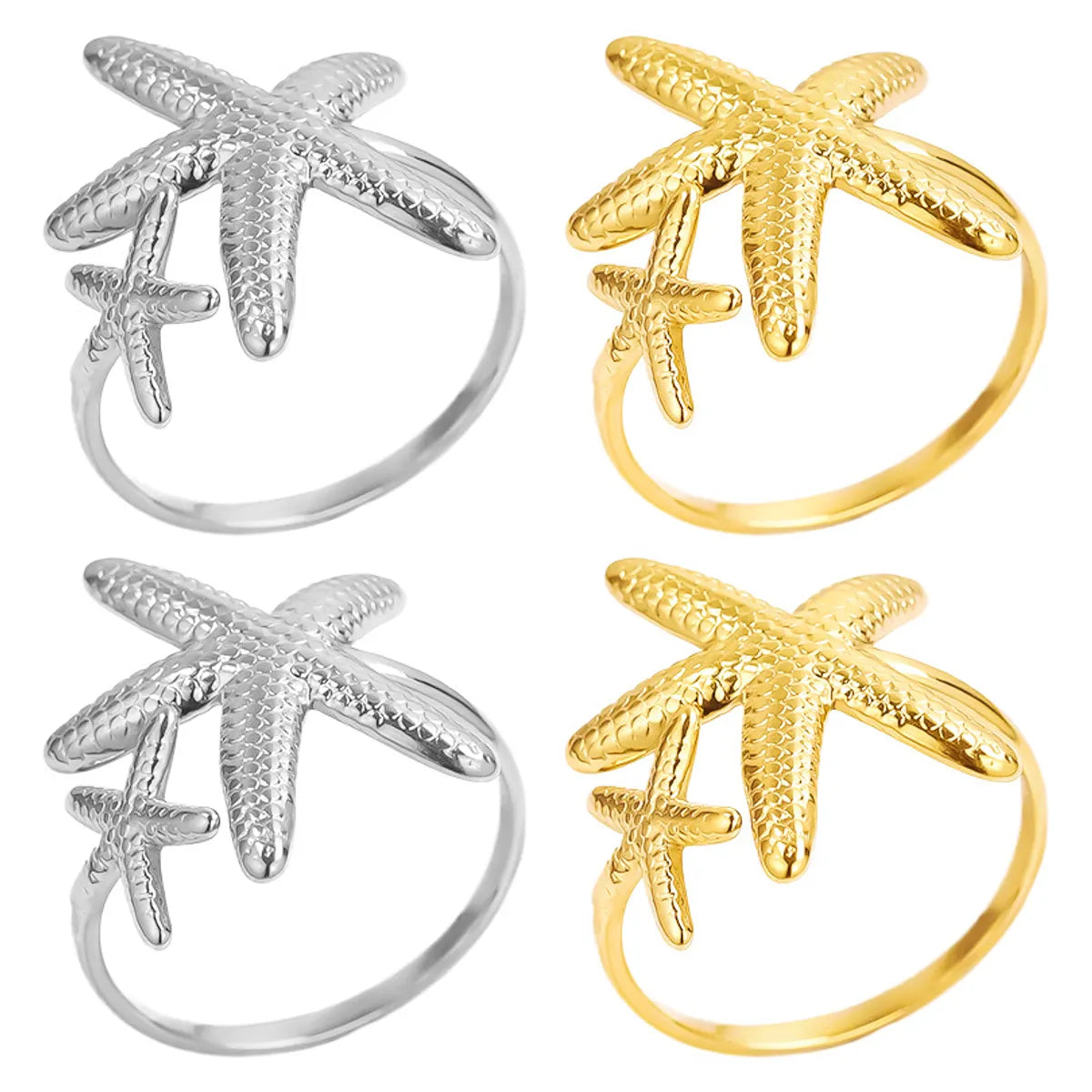 Wholesale Jewelry Casual Marine Style Starfish 304 Stainless Steel 18K Gold Plated Polishing Open Rings