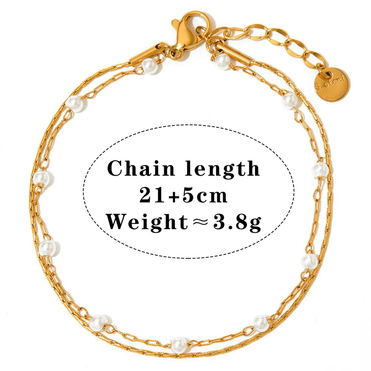 Wholesale Jewelry Casual Modern Style Geometric 304 Stainless Steel Pearl 16K Gold Plated White Gold Plated Gold Plated Plating Anklet