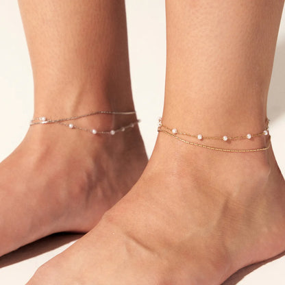 Wholesale Jewelry Casual Modern Style Geometric 304 Stainless Steel Pearl 16K Gold Plated White Gold Plated Gold Plated Plating Anklet