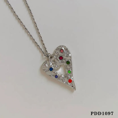 Wholesale Jewelry Casual Modern Style Geometric Heart Shape 304 Stainless Steel 316 Stainless Steel  Diamond 16K Gold Plated White Gold Plated Gold Plated Inlay Pendant Necklace