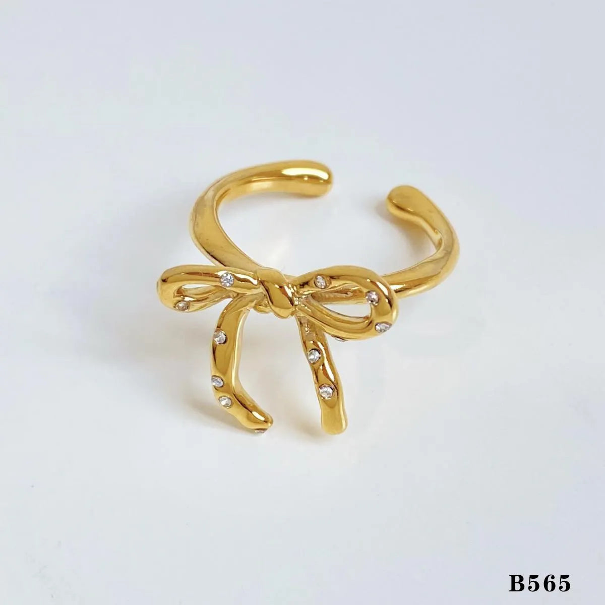 Wholesale Jewelry Casual Modern Style Heart Shape Bow Knot 304 Stainless Steel Shell Diamond 16K Gold Plated White Gold Plated Gold Plated Inlay Open Rings