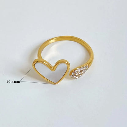 Wholesale Jewelry Casual Modern Style Heart Shape Bow Knot 304 Stainless Steel Shell Diamond 16K Gold Plated White Gold Plated Gold Plated Inlay Open Rings