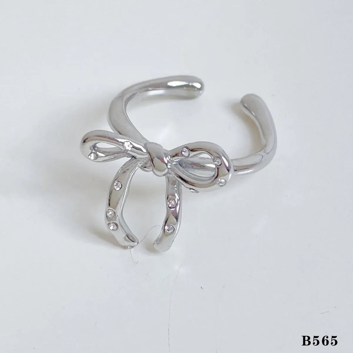 Wholesale Jewelry Casual Modern Style Heart Shape Bow Knot 304 Stainless Steel Shell Diamond 16K Gold Plated White Gold Plated Gold Plated Inlay Open Rings