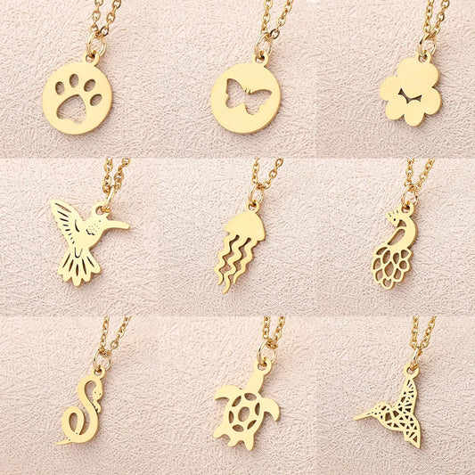 Wholesale Jewelry Casual Modern Style Simple Style Animal Snake Butterfly 304 Stainless Steel Gold Plated Polishing Plating Pendant Necklace