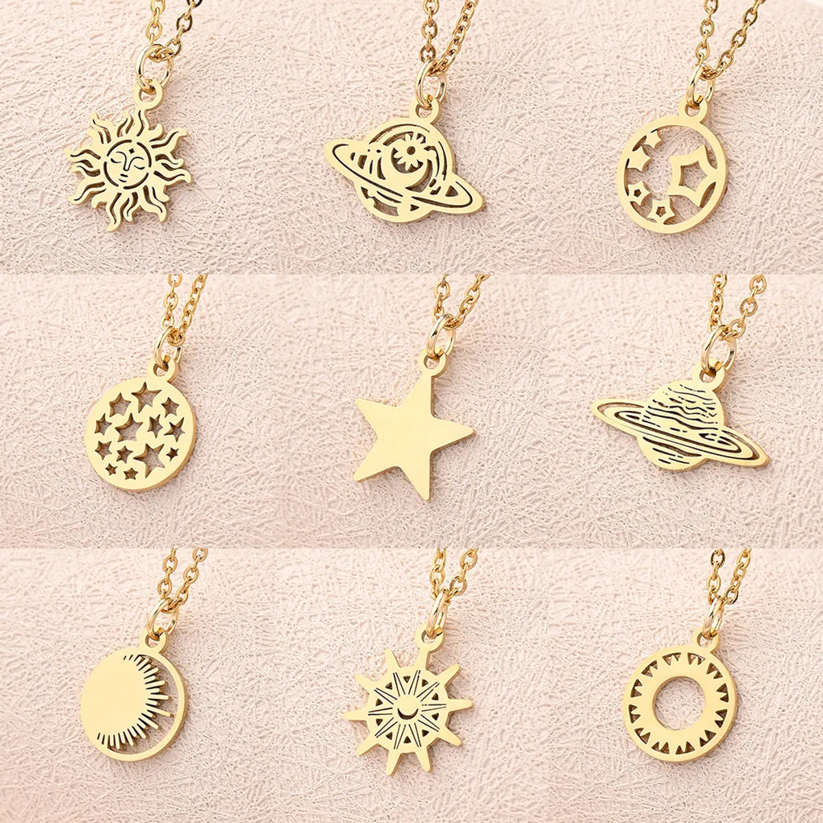 Wholesale Jewelry Casual Modern Style Simple Style Sun Star Moon 304 Stainless Steel Gold Plated Polishing Plating Pendant Necklace