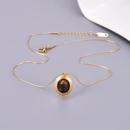 Wholesale Jewelry Casual Pastoral Oval 304 Stainless Steel Titanium Steel 18K Gold Plated Pendant Necklace