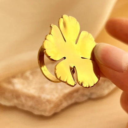 Wholesale Jewelry Casual Retro Simple Style Flower 304 Stainless Steel 18K Gold Plated Open Rings