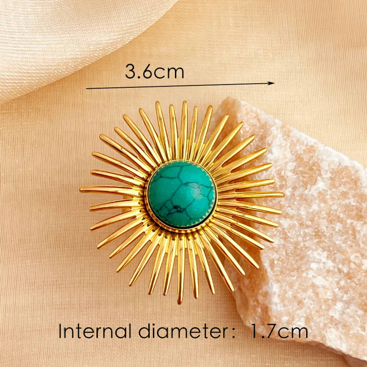 Wholesale Jewelry Casual Retro Simple Style Geometric 304 Stainless Steel Turquoise 18K Gold Plated Plating Open Rings