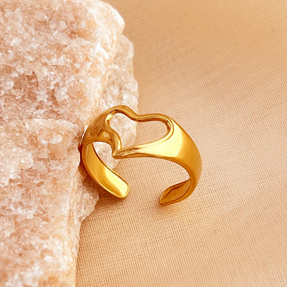 Wholesale Jewelry Casual Retro Simple Style Heart Shape 304 Stainless Steel 18K Gold Plated Plating Hollow Out Open Rings