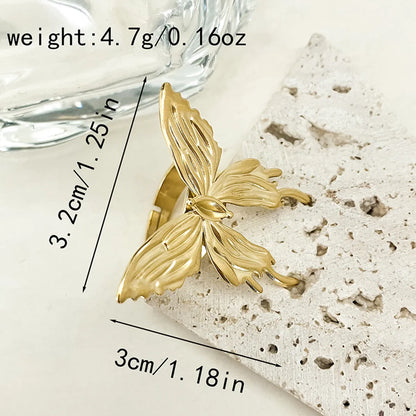 Wholesale Jewelry Casual Retro Sun Swirl Pattern Butterfly 304 Stainless Steel 14K Gold Plated Open Rings