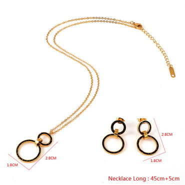 Wholesale Jewelry Casual Roman Style Circle Roman Numeral Titanium Steel Zircon 18K Gold Plated Hollow Out Inlay Jewelry Set