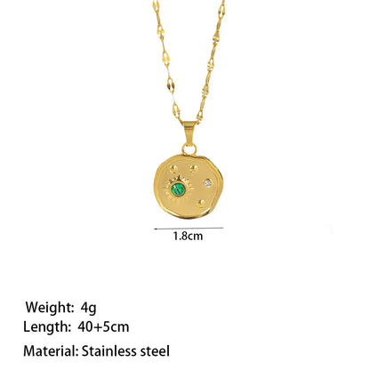 Wholesale Jewelry Casual Roman Style Commute Geometric 304 Stainless Steel Artificial Rhinestones Turquoise Resin 18K Gold Plated Polishing Inlay Pendant Necklace