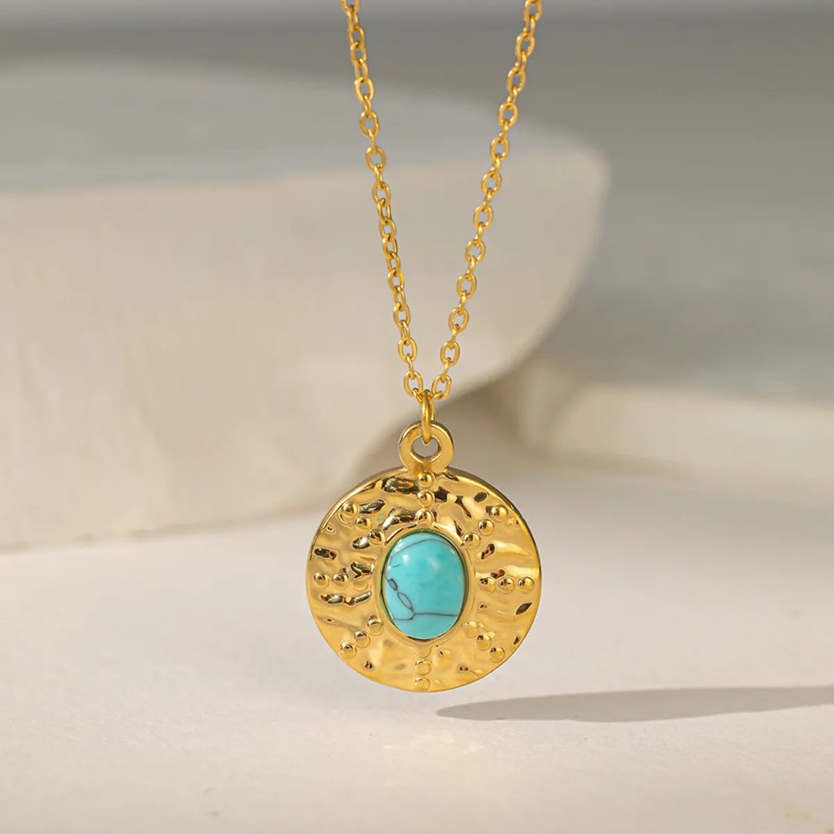 Wholesale Jewelry Casual Roman Style Commute Geometric 304 Stainless Steel Artificial Rhinestones Turquoise Resin 18K Gold Plated Polishing Inlay Pendant Necklace