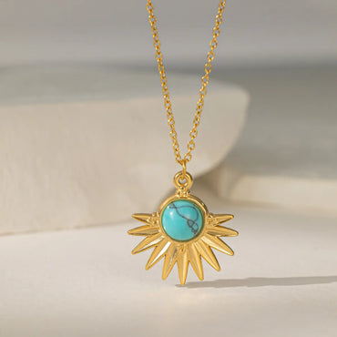 Wholesale Jewelry Casual Roman Style Commute Geometric 304 Stainless Steel Artificial Rhinestones Turquoise Resin 18K Gold Plated Polishing Inlay Pendant Necklace