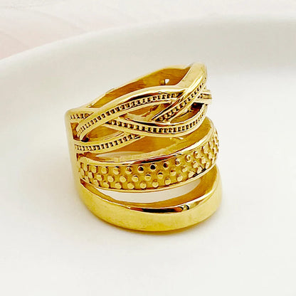 Wholesale Jewelry Casual Roman Style Irregular Lines 304 Stainless Steel 14K Gold Plated Layered Plating Rings