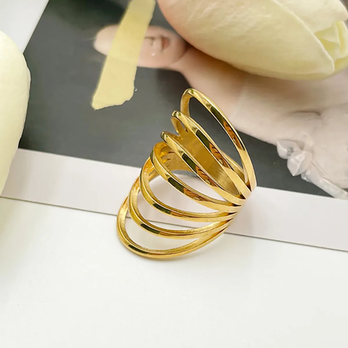 Wholesale Jewelry Casual Roman Style Irregular Lines 304 Stainless Steel 14K Gold Plated Layered Plating Rings