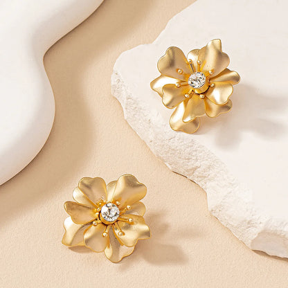 1 Pair Casual Romantic Sweet Flower Petal Floral Inlay Alloy Zircon Ear Studs